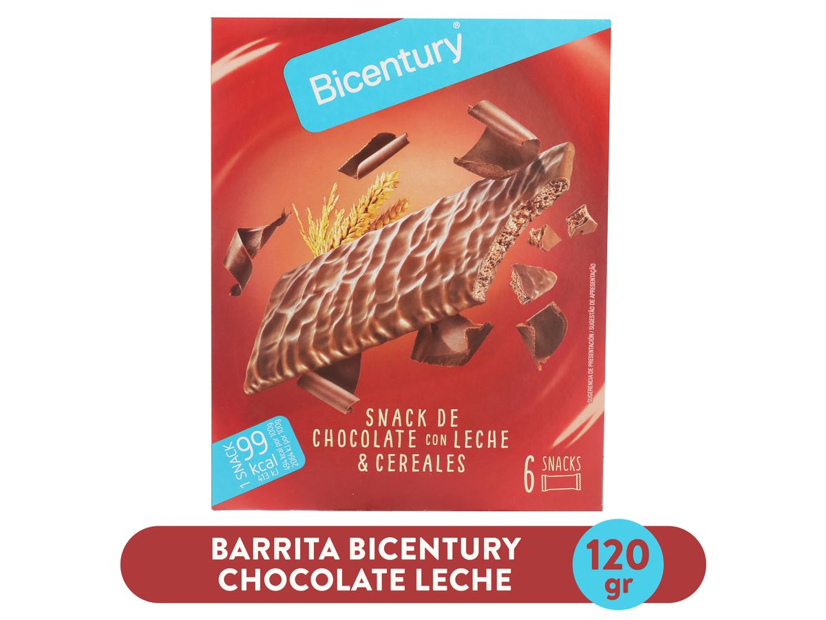 Barrita Bicentury chocolate con leche y cereales 6 Uds - 120 g