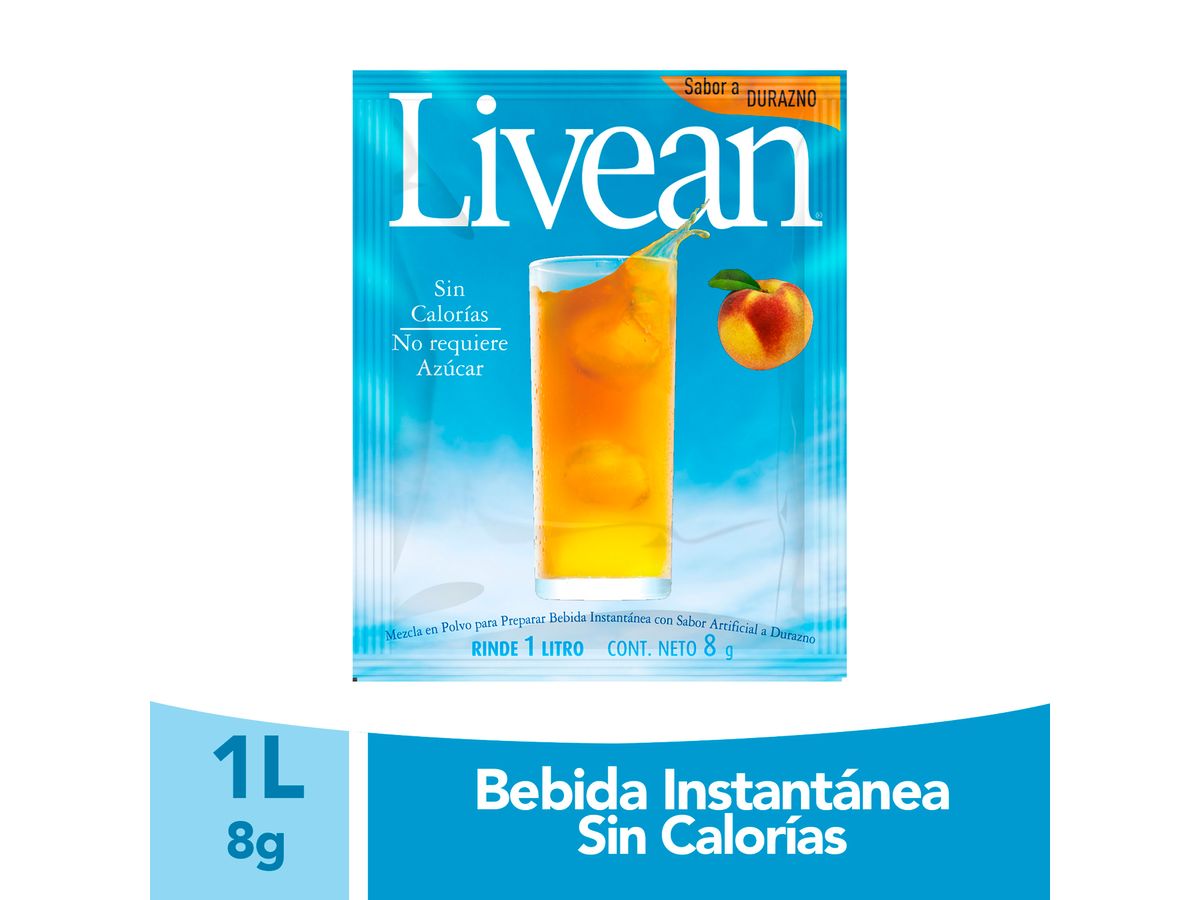 Bebida En Polvo Instantánea Marca Livean Sabor Durazno Light - 8g
