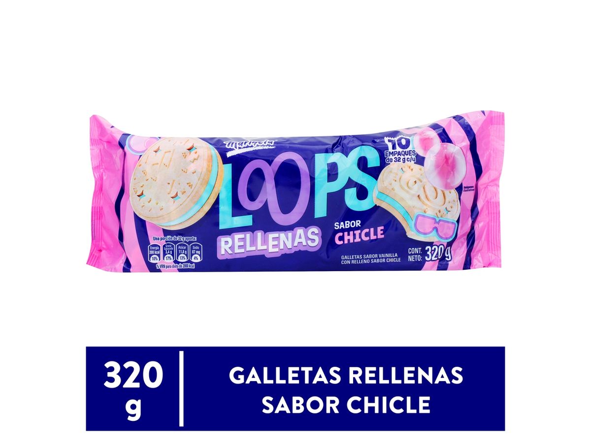 Galleta Marisela loops rellenas sabor chicle - 320 g