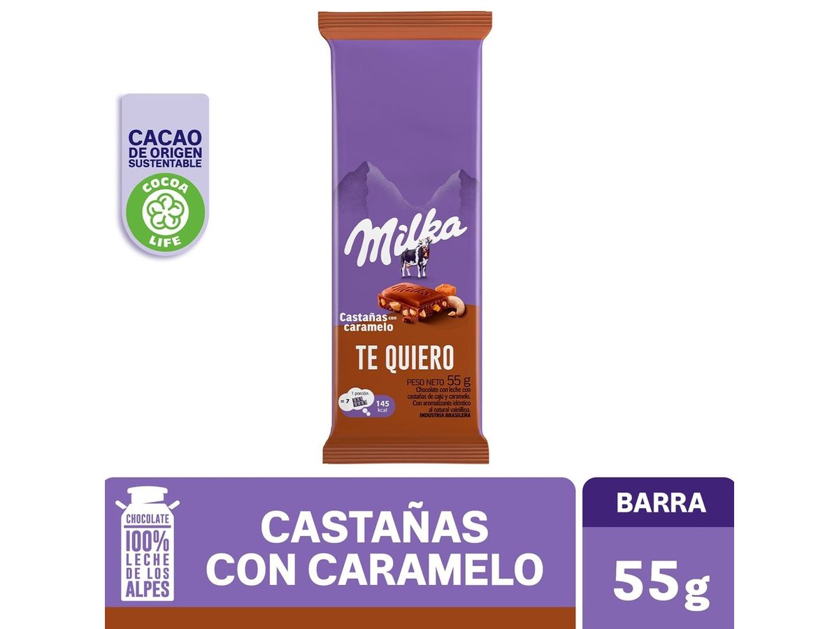 Chocolate  Milka relleno de castañas con caramelo - 55 g
