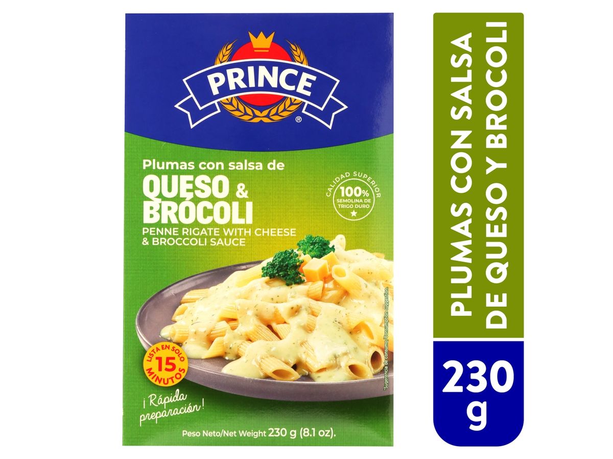 Pasta plumas Prince con salsa de queso y brócoli - 230 g
