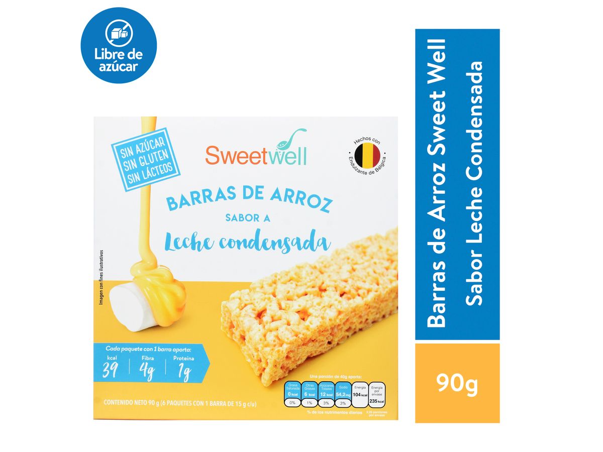 Barras Sweetwell De Arroz Sabor A Leche Condensada 15 G. Sin Azúcar, Sin Gluten, Sin Lácteos, 6-Pack