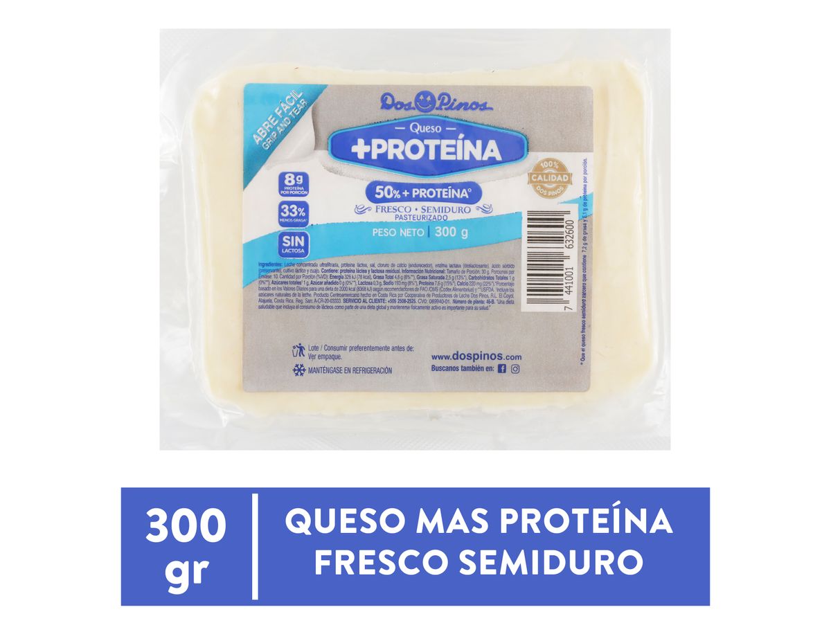 Queso Dos Pinos + Proteína Fresco Semiduro, Sin Lactosa - 300g