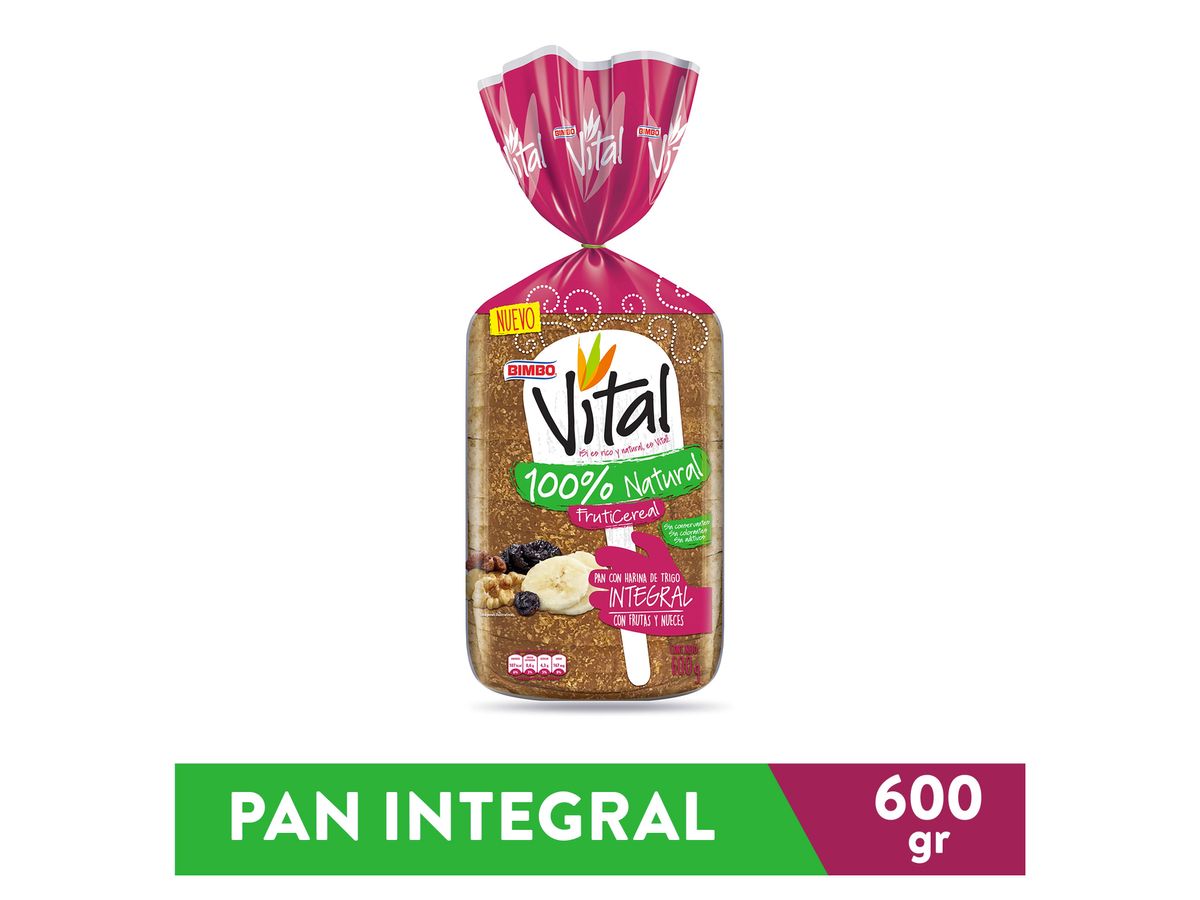 Pan Bimbo Cuadrado Vital Integral Con Frutas y Nueces - 600 g