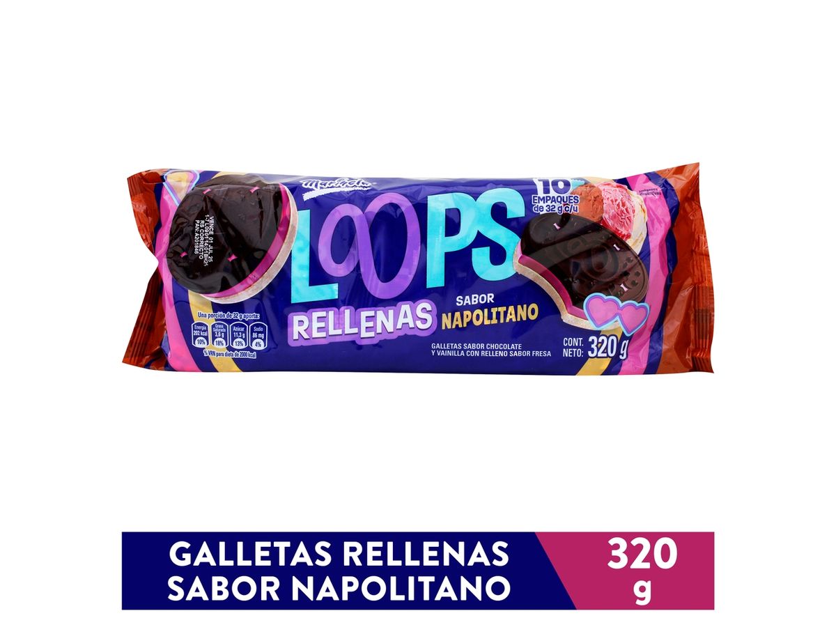Galleta Marinela loops rellenas sabor napolitano - 320 g