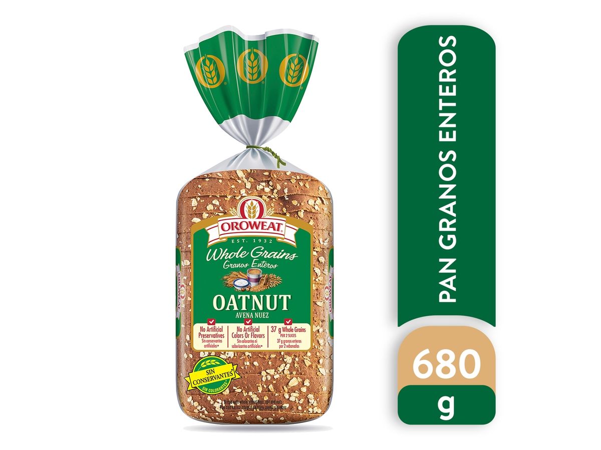 Pan Oroweat Cuadrado Grano Entero de Avena y Nuez - 680 g