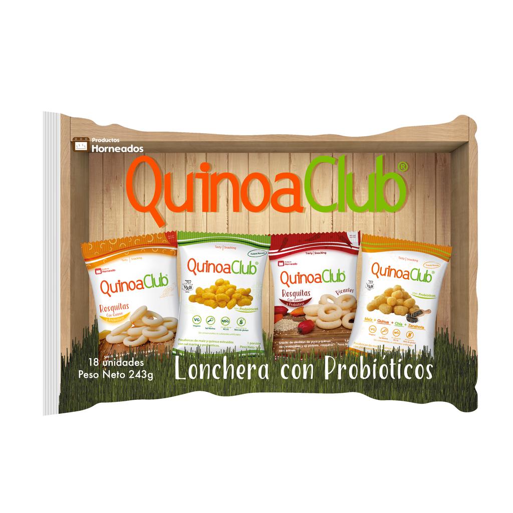 QuinoaClub Loncher Snacks con Quinoa y Probióticos Rosquitas y Puffs 18 Unidades