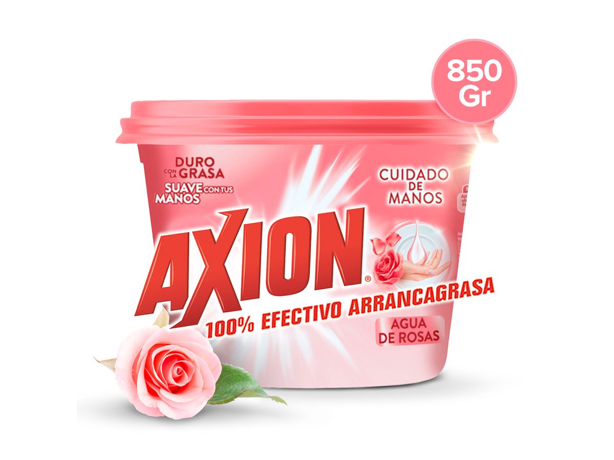 Lavaplatos Axion En Pasta Agua De Rosas, Arrancagrasa - 850g