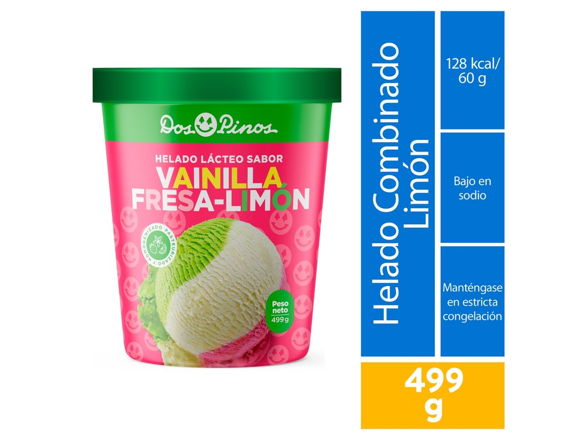 Helado Dos Pinos de Vainilla Fresa Limón - 499 g