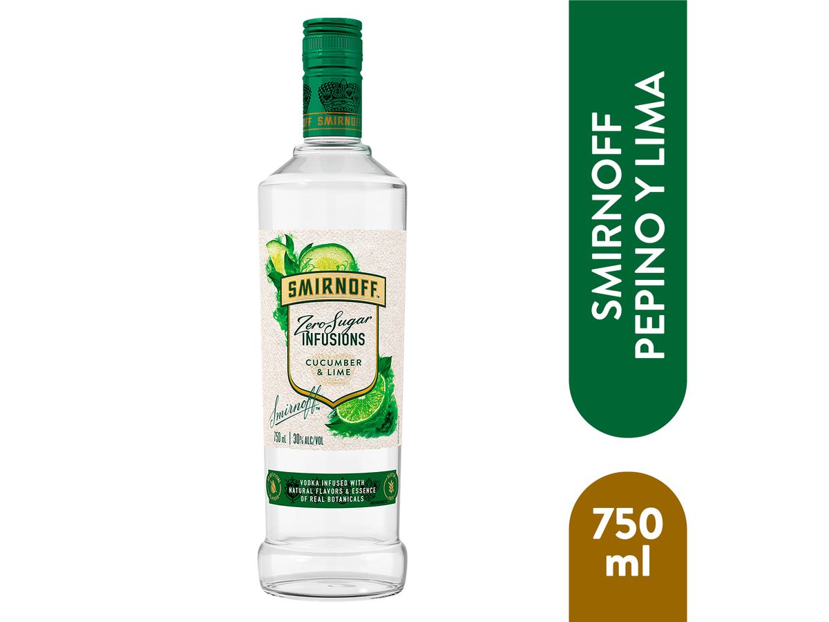 Licor de Vodka Smirnoff Zero Azúcar Infusions Cucumber & Lime -750 ml