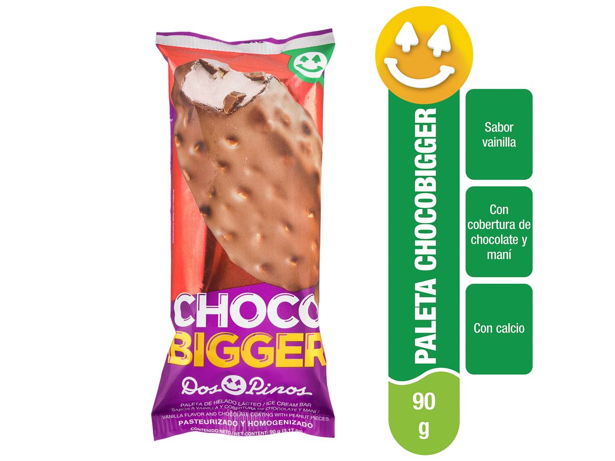 Helado Dos Pinos Paleta Choco Bigger, Con Cobertura De Chocolate Y Maní - 90g