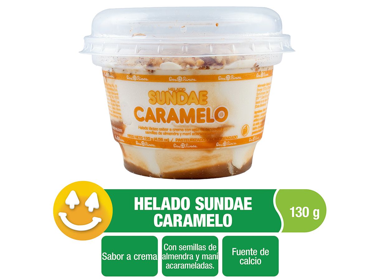 Sundae Dos Pinos Caramelo, Con Semillas De Almendra Y Maní Acarameladas - 130g