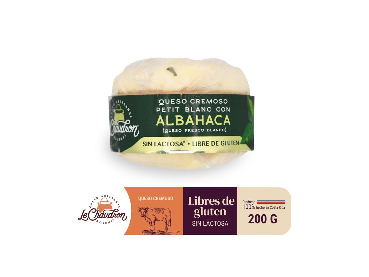 Queso Le Chaudron Cremoso Fresco Petit Blanco Con Albahaca Libre De Lactosa Y Gluten - 200 g