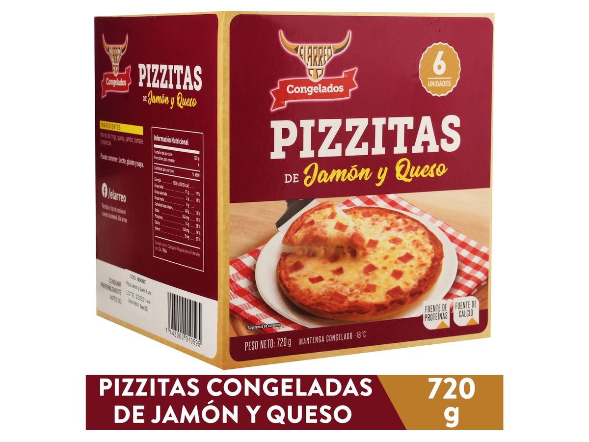 Pizza El Arreo congelada jamón queso 6 Uds - 750 g