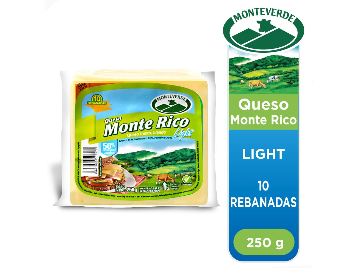 Queso Monterico Ligrht Monteverde Rebanado - 250Gr