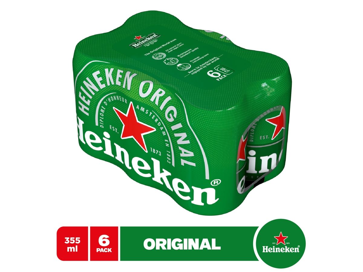 Cerveza Heineken original en lata 6 pack - 2130 ml