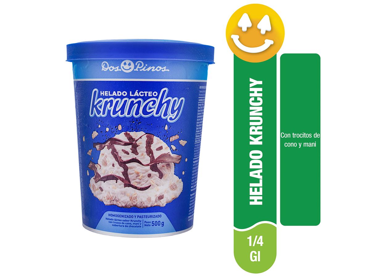 Helado Dos Pinos Krunchy, Con Trozos De Cono Y Maní , Cobertura De Chocolate - 500g