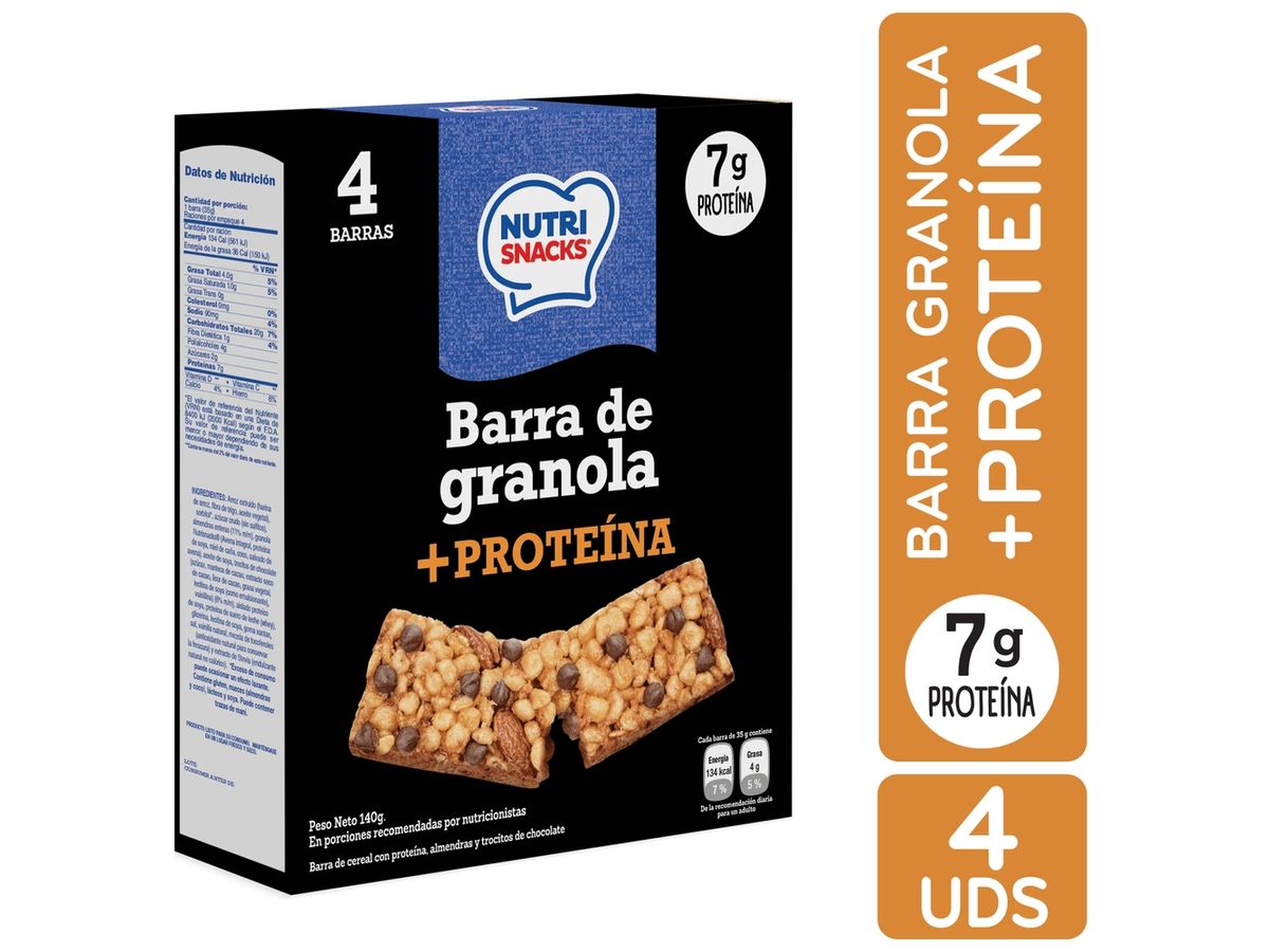 Barras Nutrisnacks de granola + proteína con almendras y trocitos de chocolate - 140 g