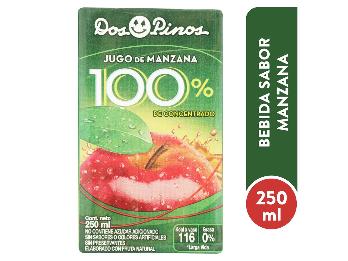 Jugo De Manzana Dos Pinos 100% Concentrado, Sin Azúcar Añadido - 250ml