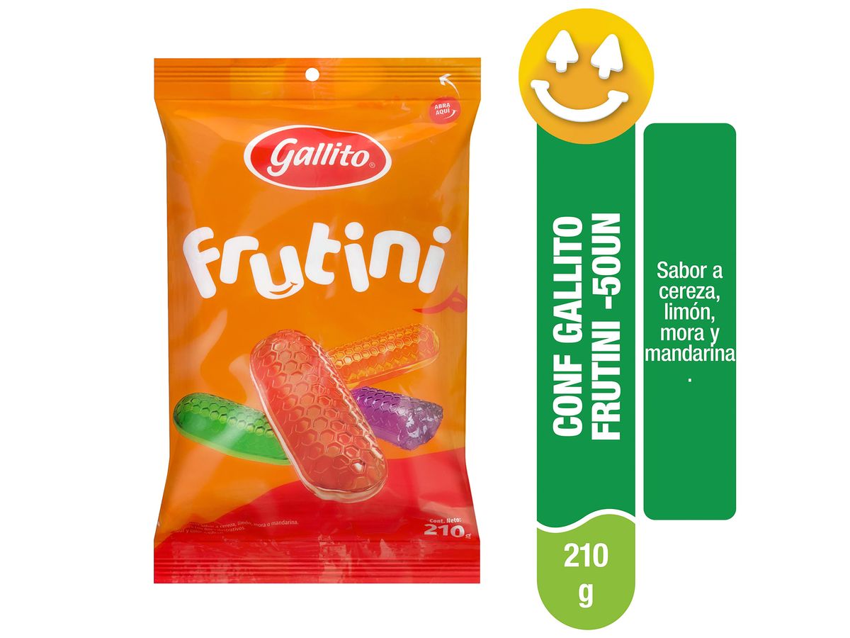Confites Frutini Gallito Sabor Cereza, Limón, Mora Y Mandarina - 210g