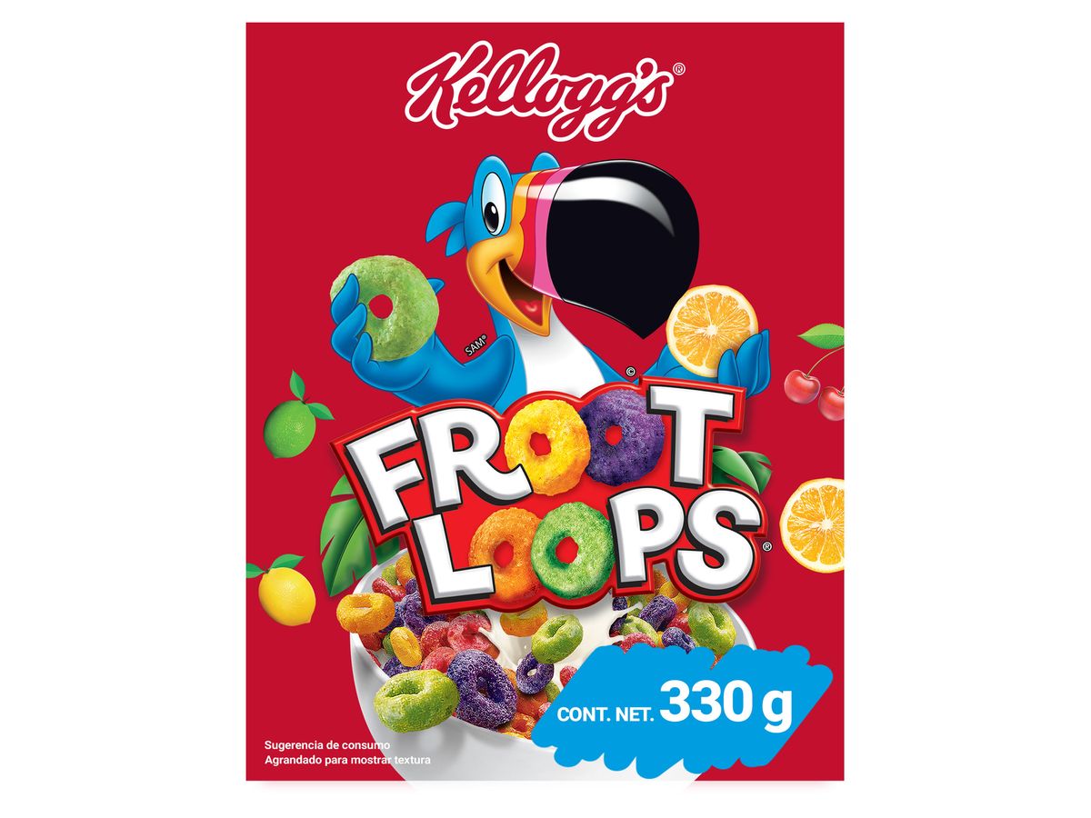 Cereal Kellogg's® Froot Loops® Sabor Original - Aritos de Maíz, Trigro y Avena con Sabor a Frutas - 1 Bolsa de 330gr