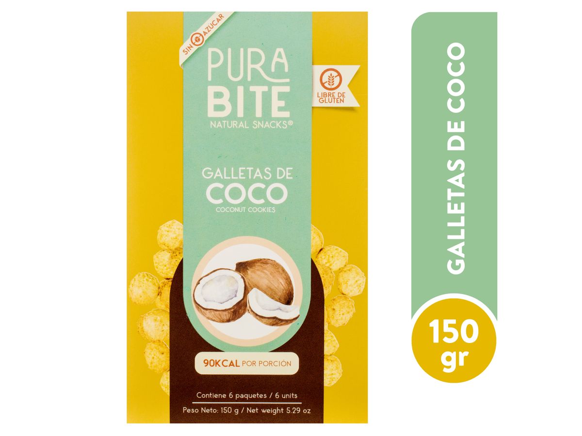 Galleta Pura Bite de coco sin azúcar ni gluten - 150 g