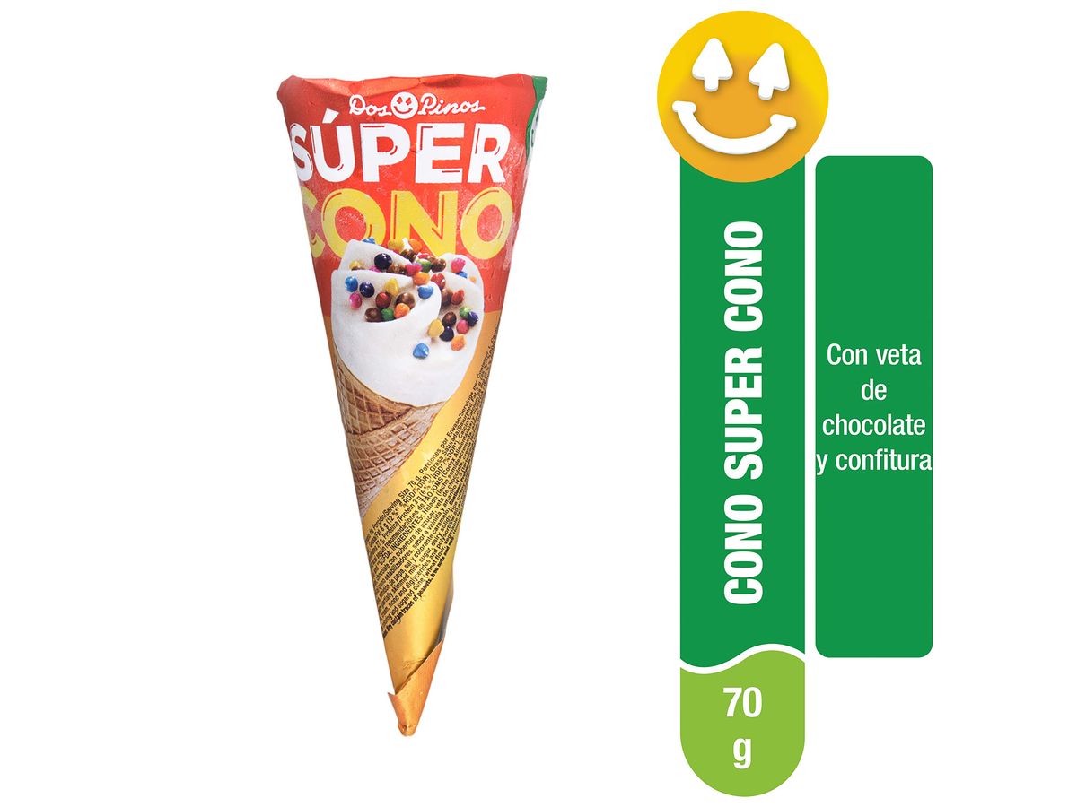 Cono Dos Pinos Super Cono, Con Veta De Chocolate Y Confitura - 70g