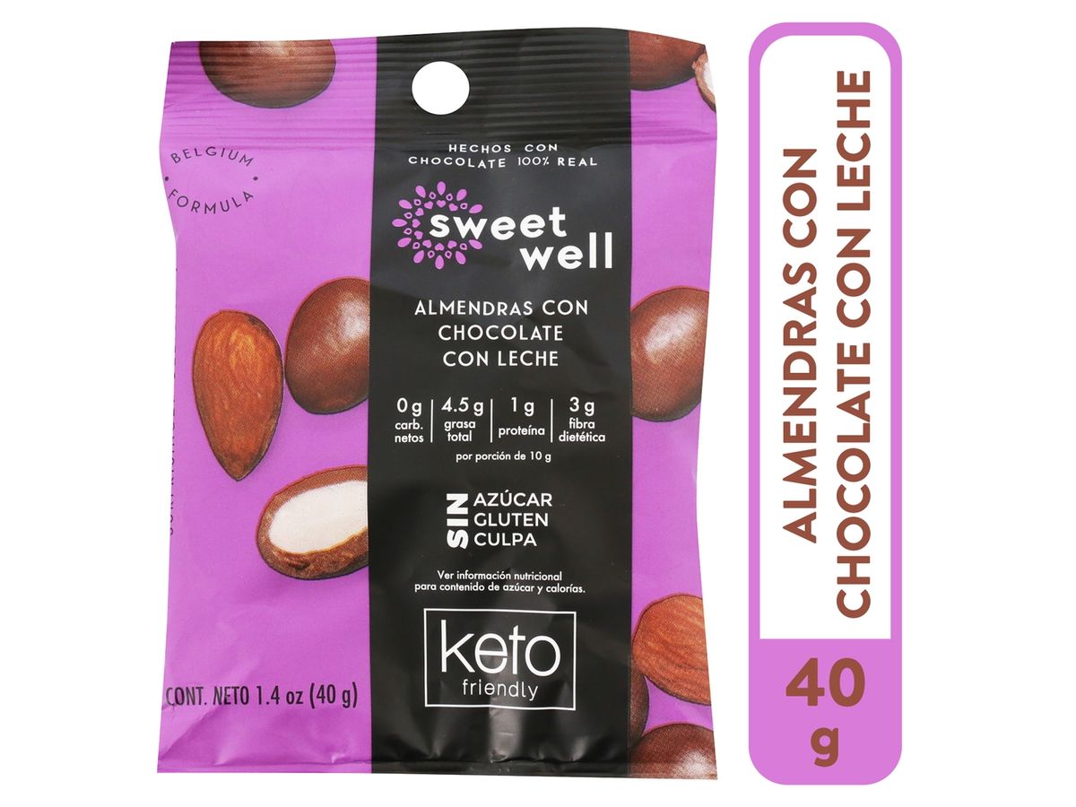 Chocolate Sweetwell Bites Chocolate Con Leche Con Almendras 40 G. Sin Azúcar, Sin Gluten