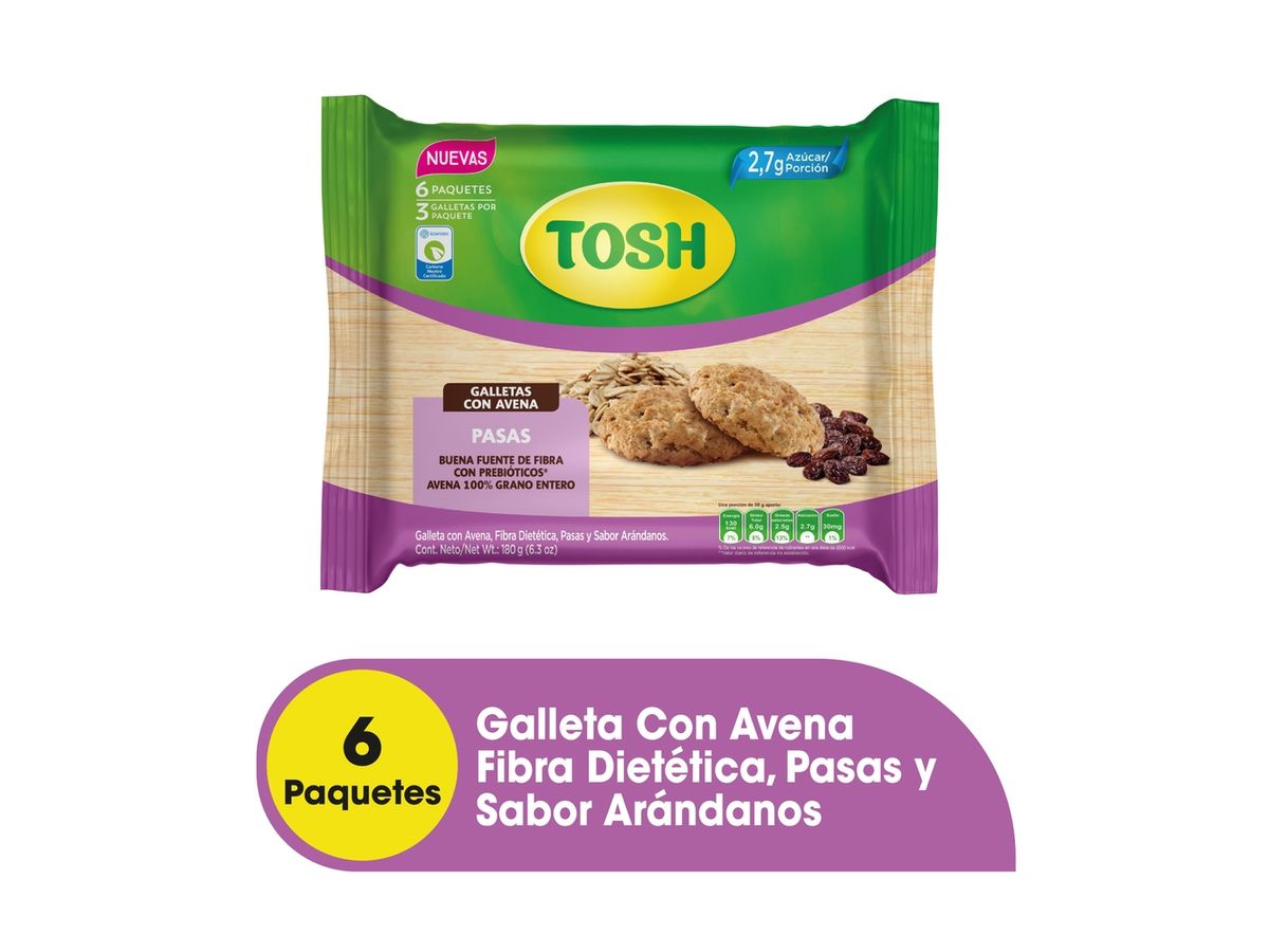 Galleta Tosh con avena y pasas 6 Uds - 180 g