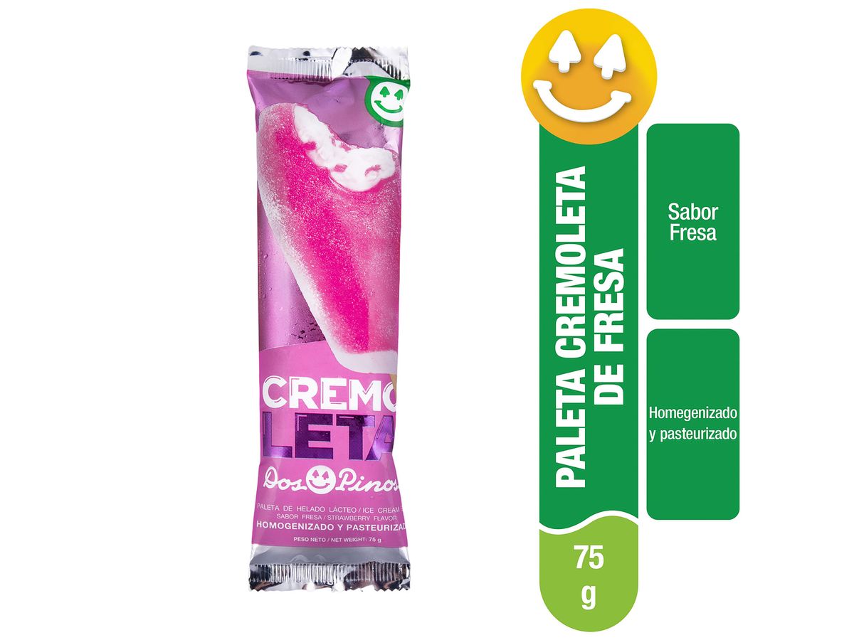 Helado Dos Pinos Paleta Cremoleta Sabor Fresa - 75g