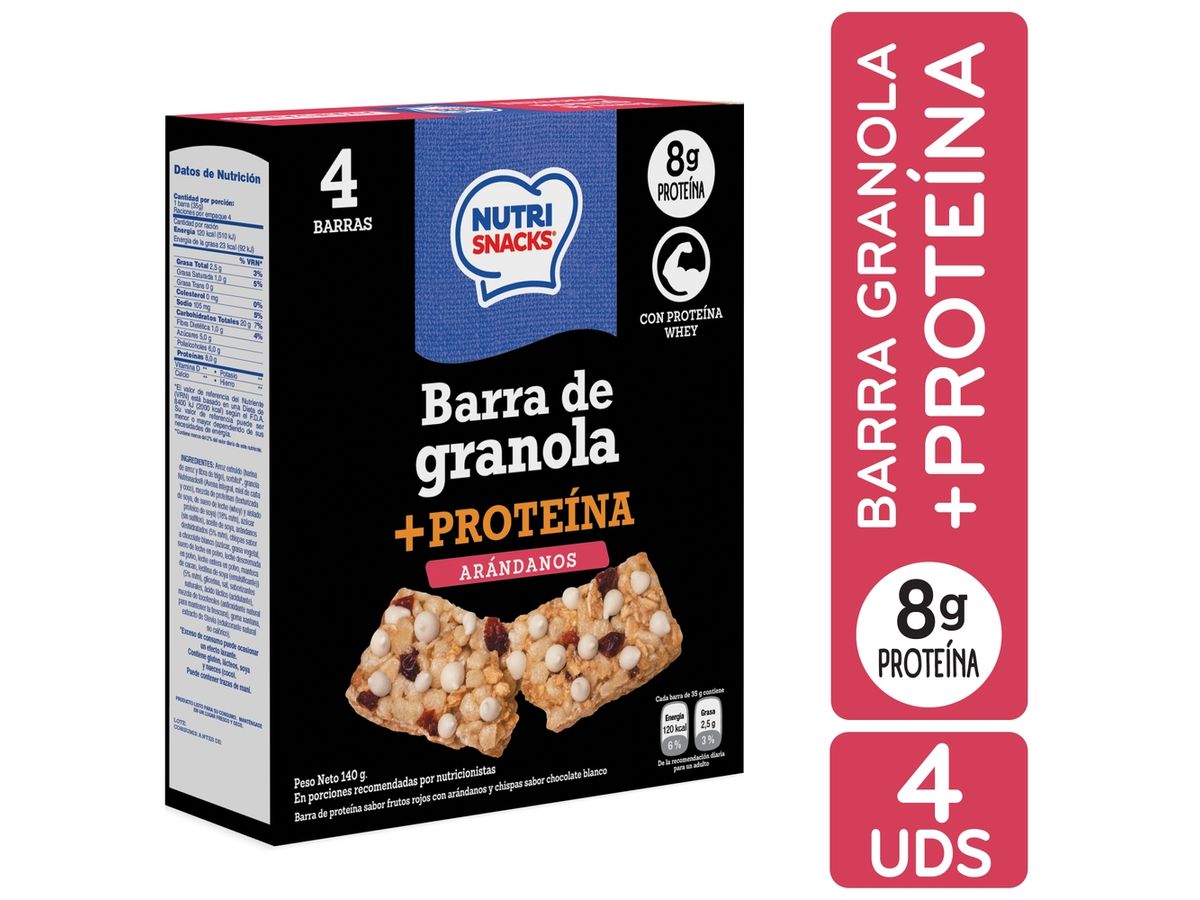 Barra de Granola Nutrisnacks +Proteína Arándanos 4 Pack - 140 g