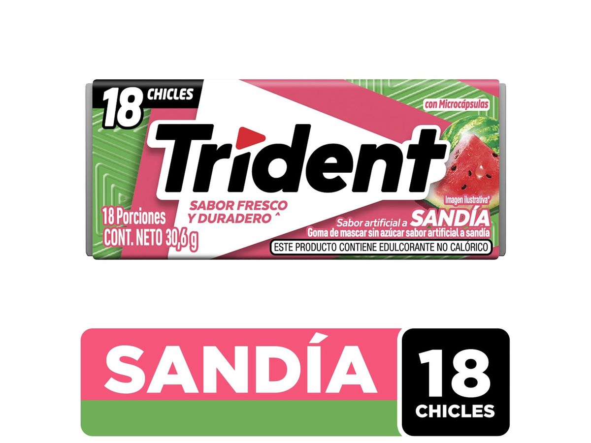 Chicle Trident Sin Azúcar Sabor Sandía 18 Uds - 30.6g