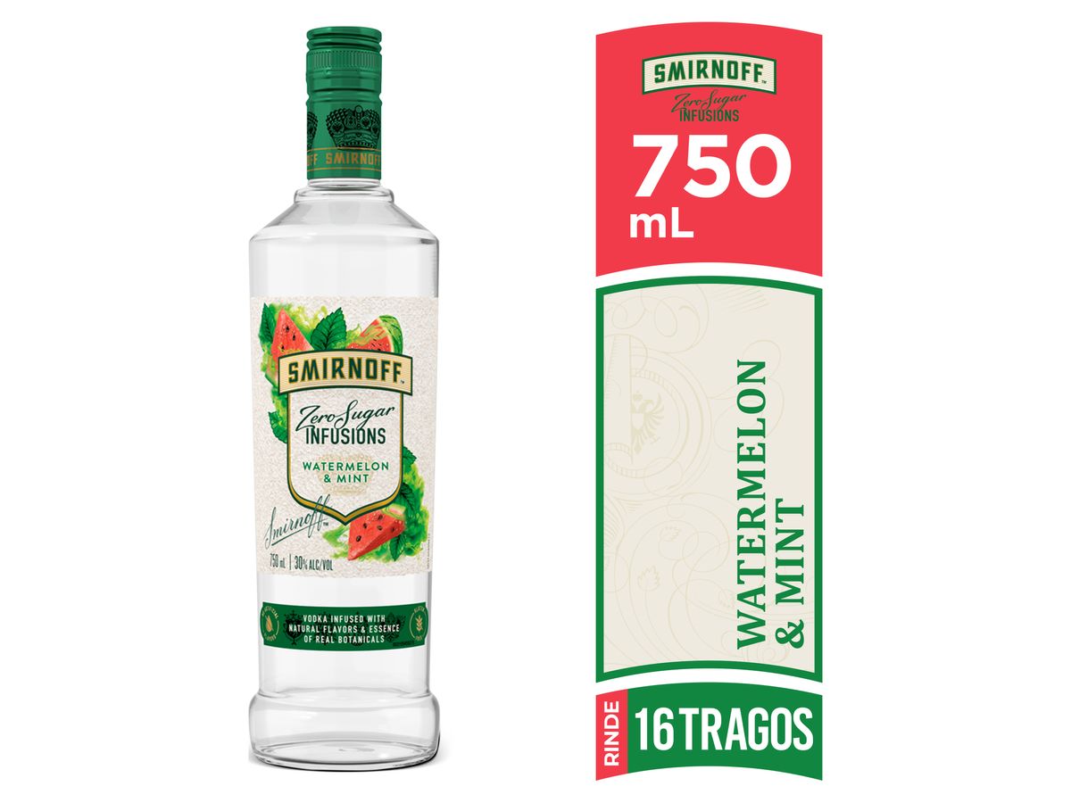 Licor de Vodka Smirnoff Zero Azúcar Infusions Watermelon & Mint -750 ml