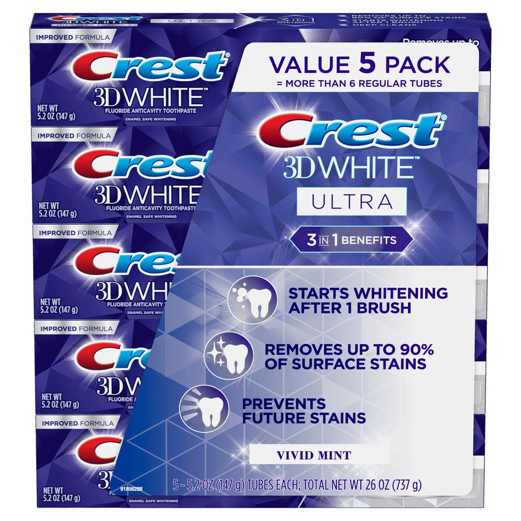 Crest Crema Dental 3D White Advanced Whitening 5 Unidades / 147 g / 5.2 oz