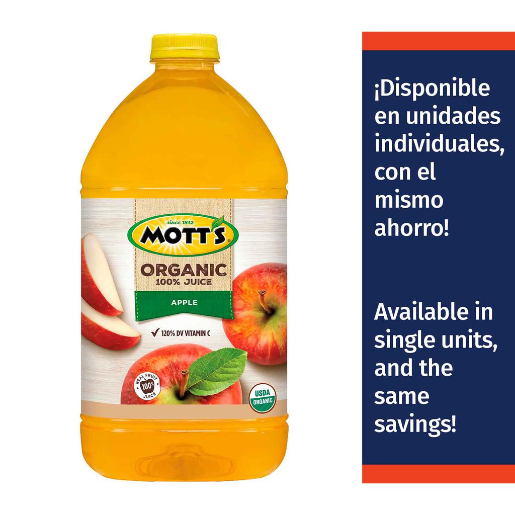 Mott's Jugo de Manzana 100% Orgánico sin Azúcar Añadida 3.78 L / 128 oz