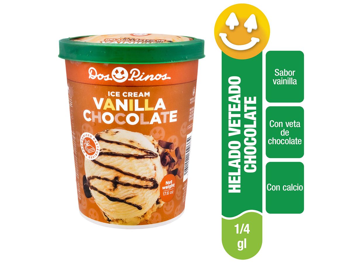 Helado Dos Pinos Sabor Vainilla Chocolate, Con Veta De Chocolate - 499g