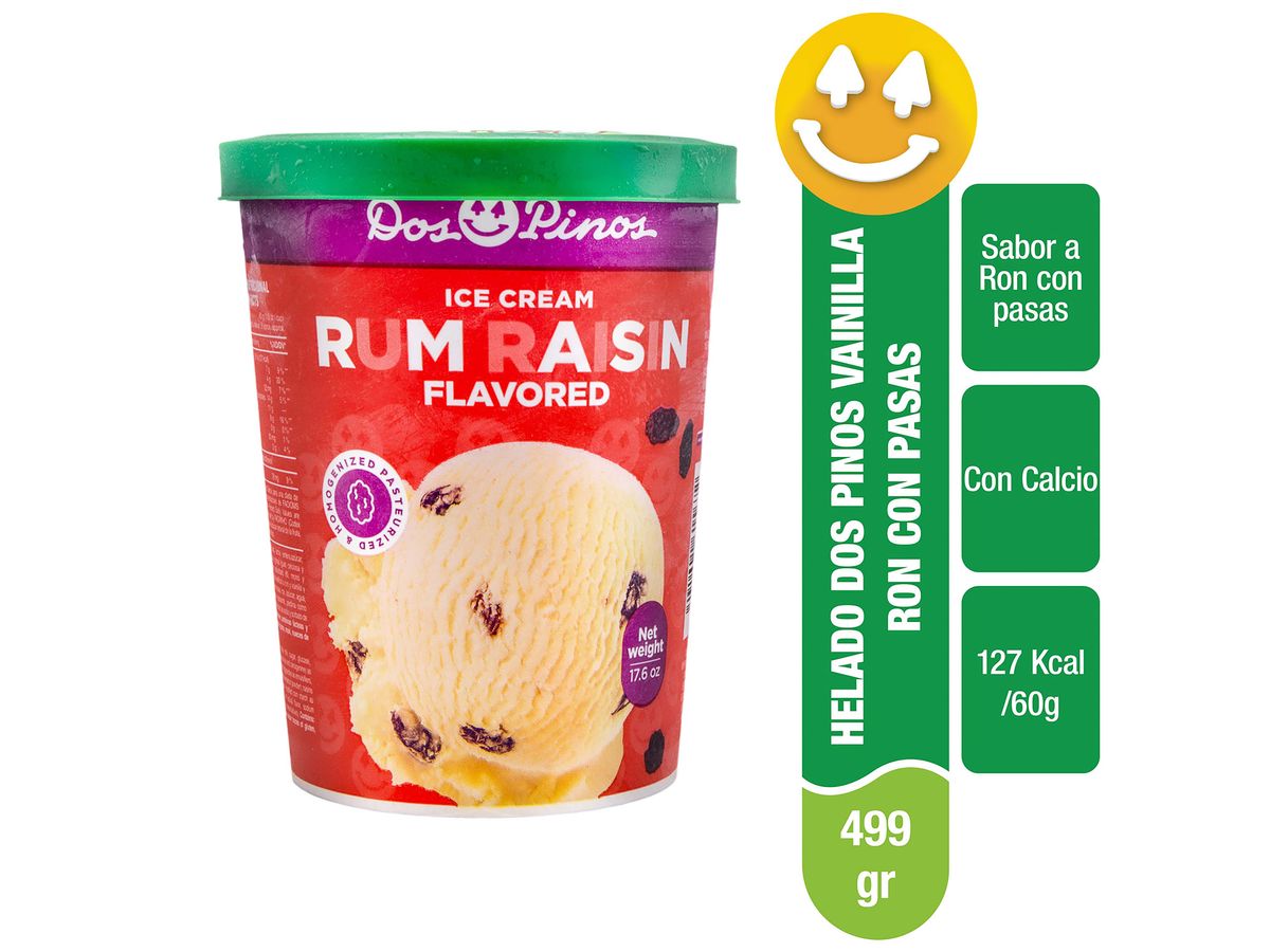 Helado Dos Pinos Sabor Vainilla Ron Con Pasas - 499g