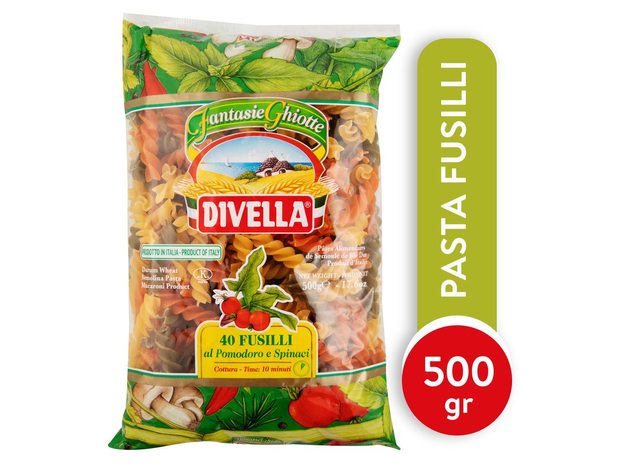 Pasta Divella fusilli y espinaca - 500 g
