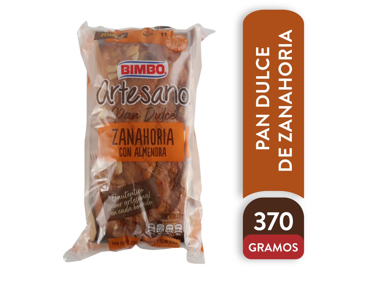 Pan dulce Bimbo dulce artesano zanahoria con almendras - 370 g