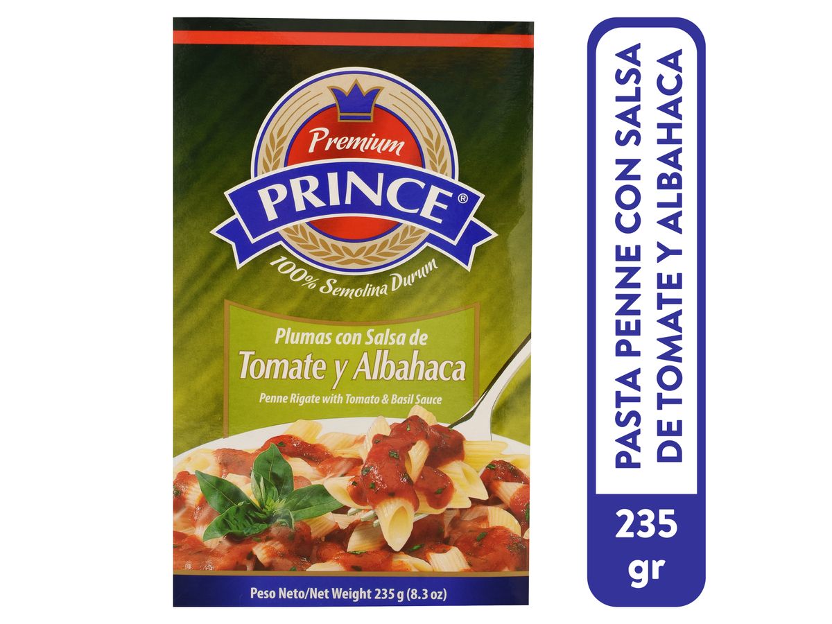 Pasta plumas Prince con salsa de tomate y albahaca - 230 g