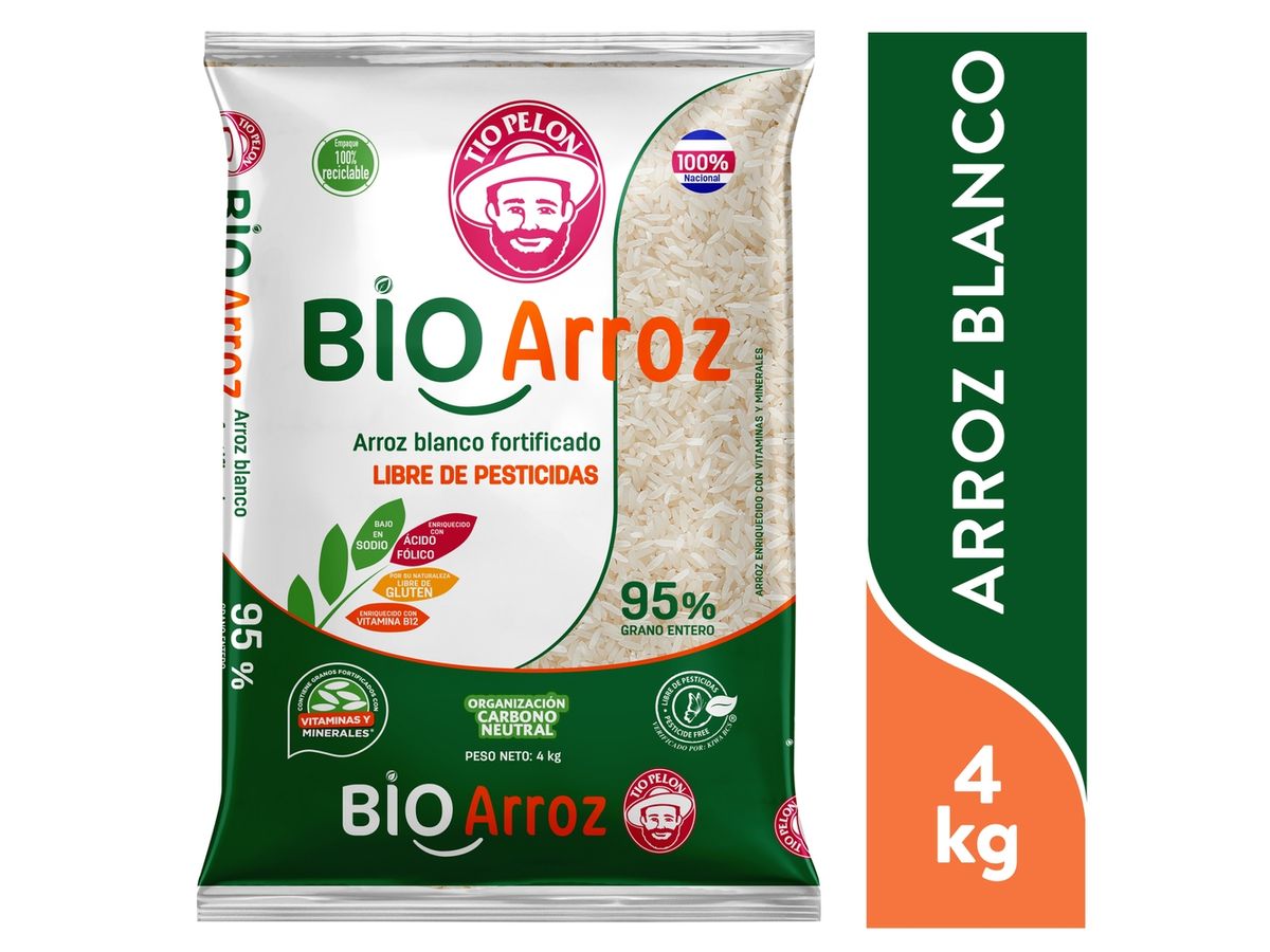 Arroz bio fortificado Tío Pelón 95% grano entero - 4000 g