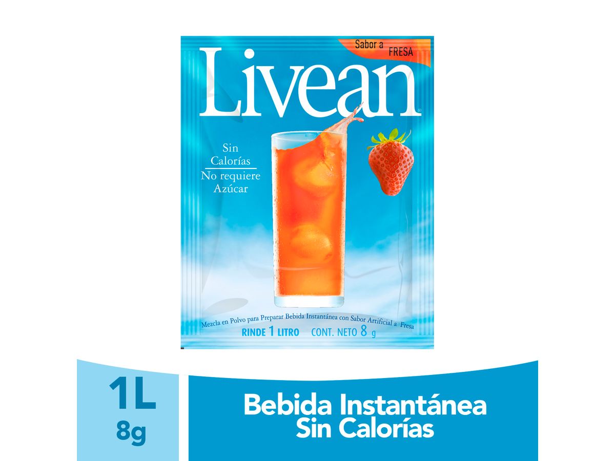 Bebida En Polvo Instantánea Marca Livean Sabor Fresa Light - 8g
